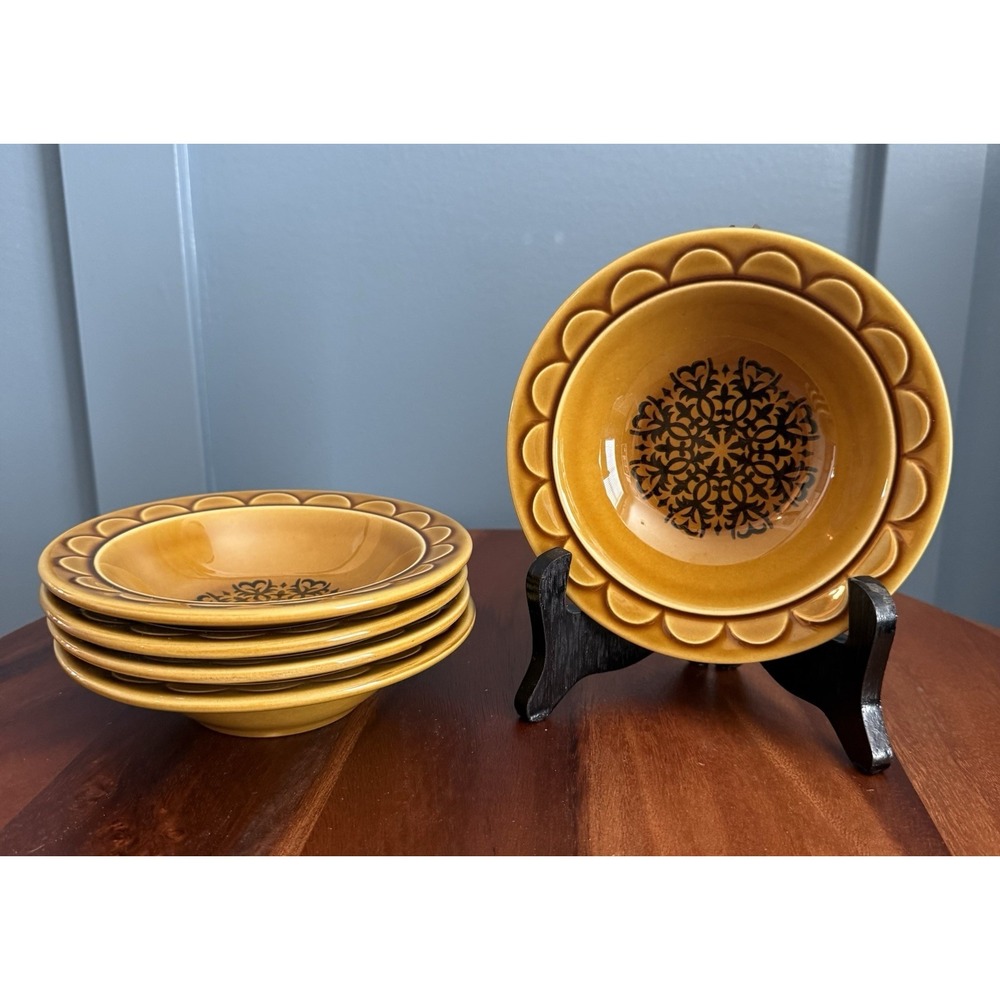 Vintage Castilian Coventry 6" Bowl Fruit Dessert Sauce Gold Brown Set Of 5